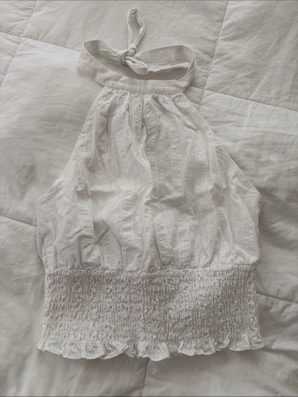 White Halter Smocked Waist Tank Top